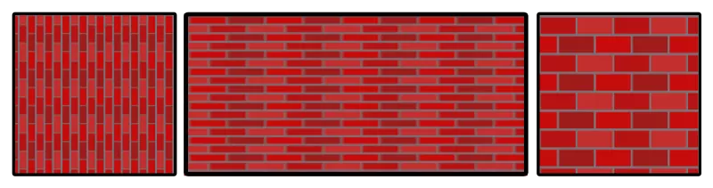 Incorrectly rotated bricks, stretched bricks, and too large bricks